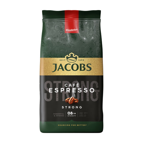 Jacobs Cafe Espresso Strong coffee beans bag on a white background