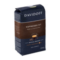 A package of Davidoff Espresso 57 coffee beans, 500g, with the label indicating 'Whole Beans', and '100% Arabica'. The package is predominantly dark with an image of a cup of espresso and coffee beans.