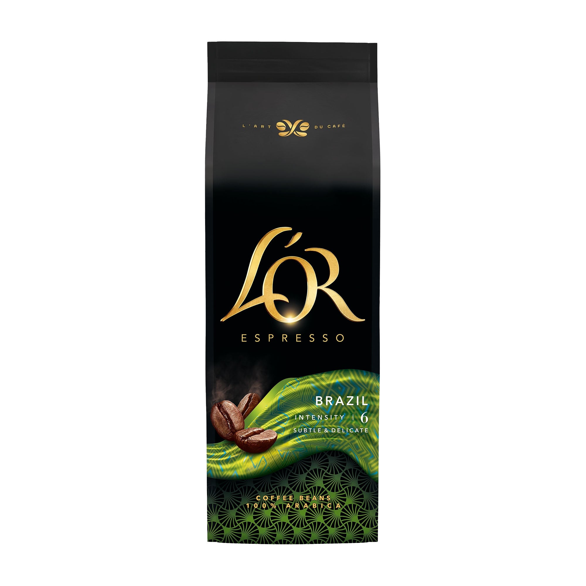 L'OR Espresso Brazil coffee beans packaging on a white background