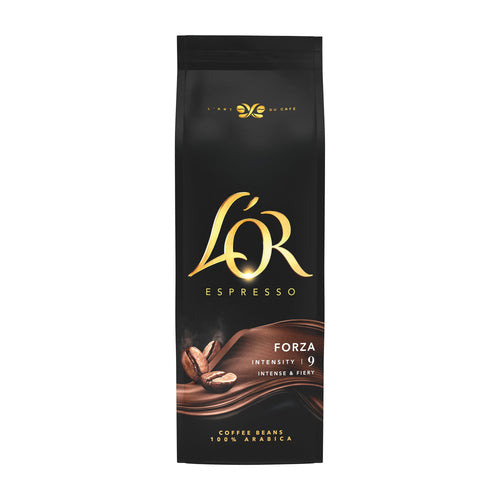 L'OR Espresso Forza coffee beans packaging on a white background