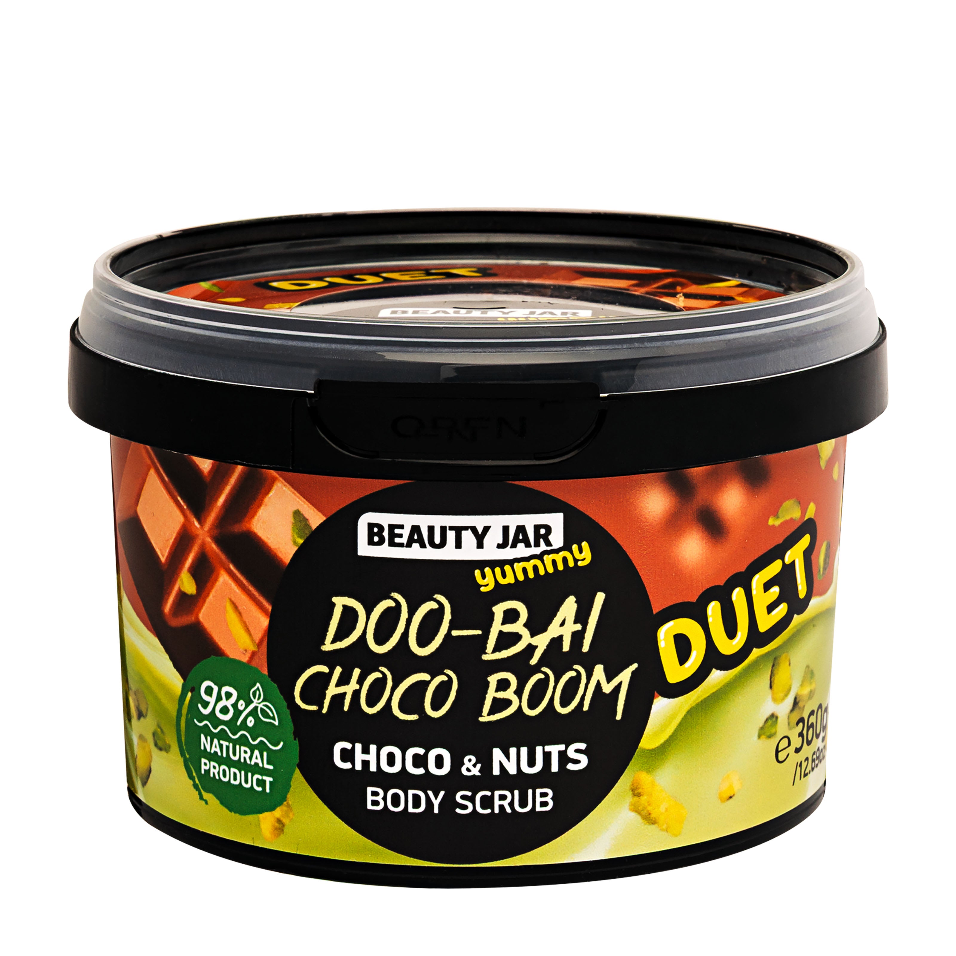 Beauty Jar Doo-Bai Choco Boom body scrub container on a white background