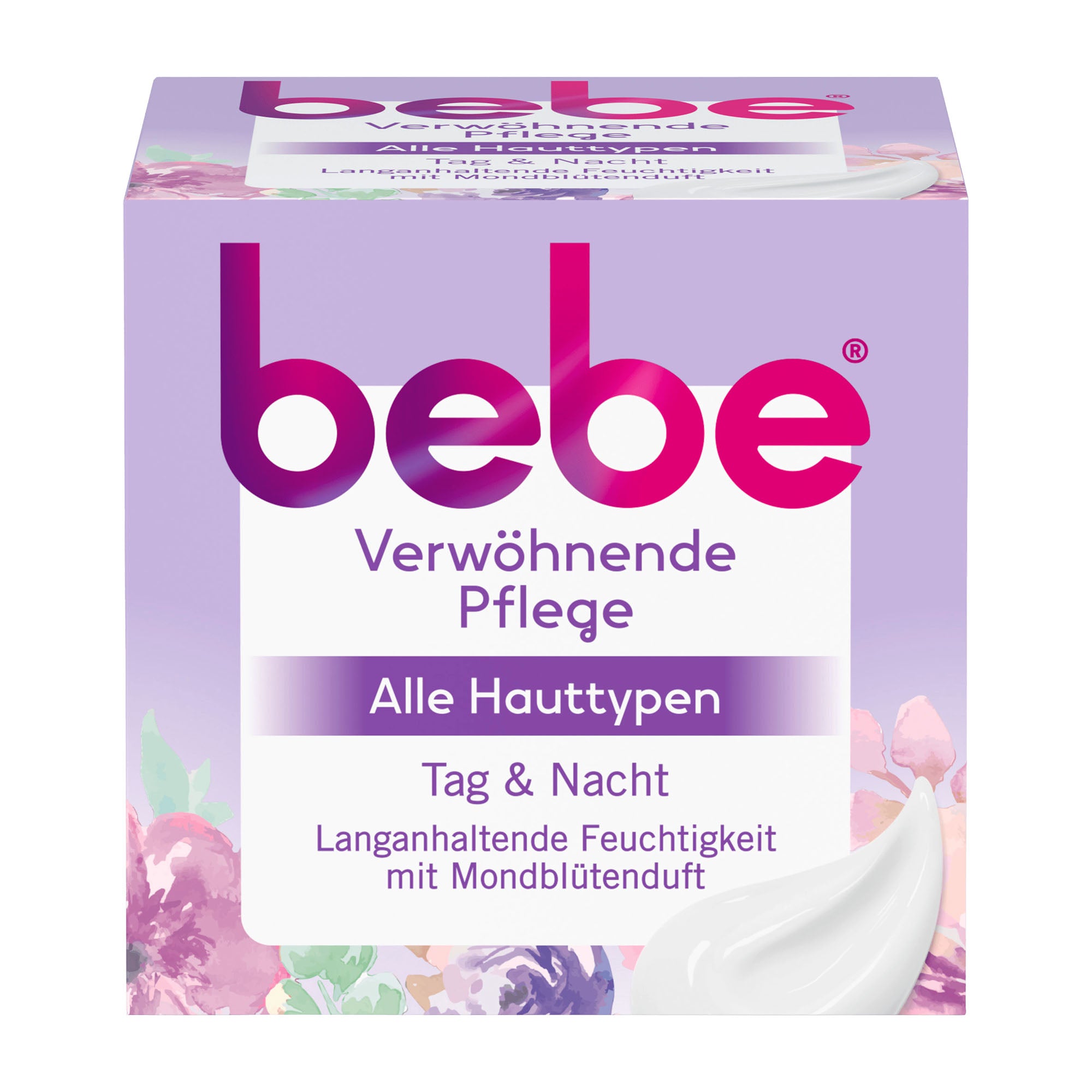 Bebe Pampering Day & Night moisturizer packaging with purple and pink design