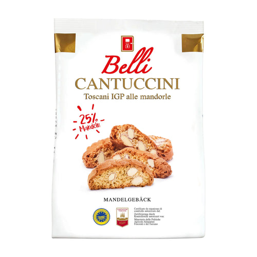 Belli Cantuccini Almond Cookies packaging on a white background