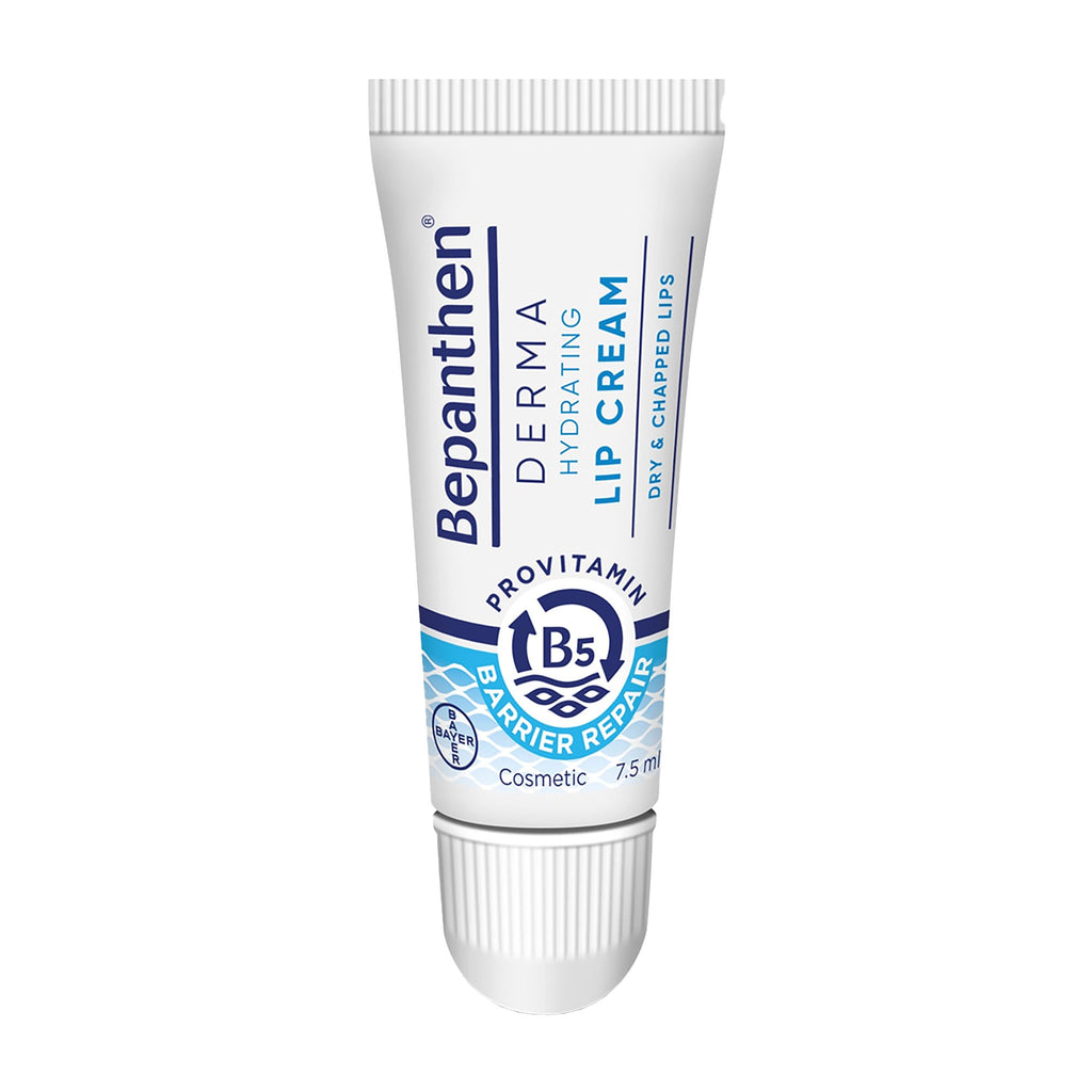 Bepanthen Derma Hydrating Lip Cream tube on a white background