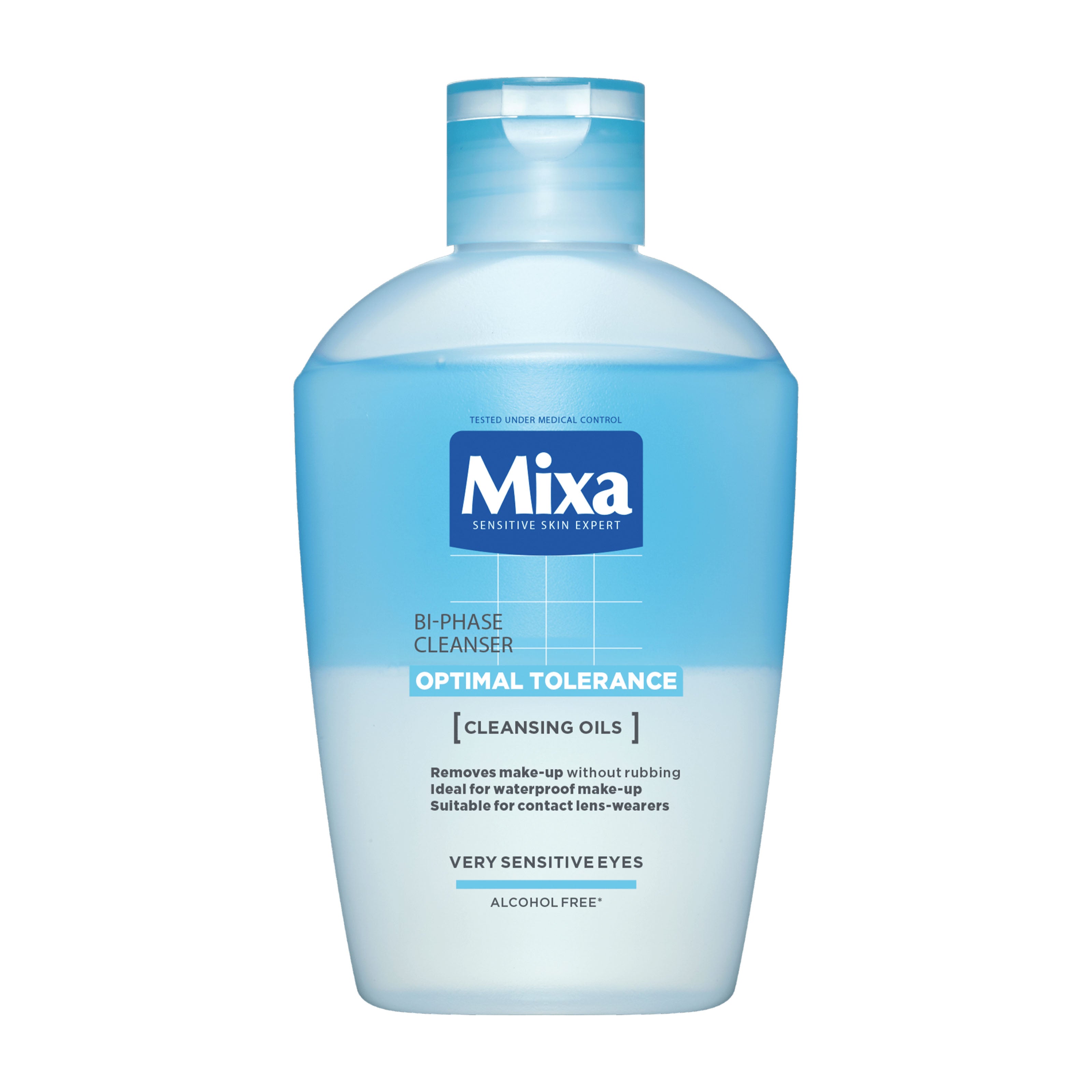 Mixa bi-phase cleanser optimal tolerance bottle on a white background