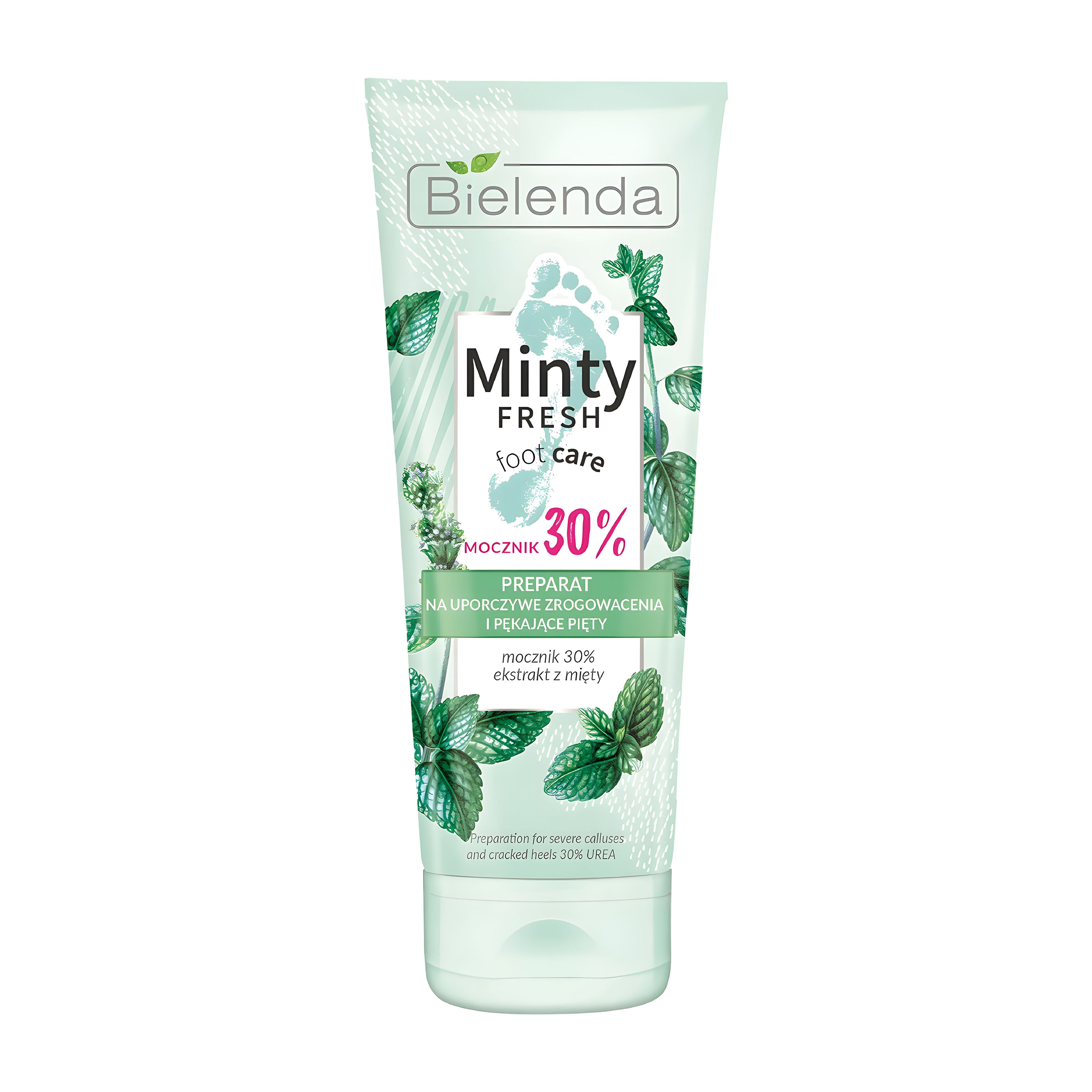 Tube of Bielenda Minty Fresh foot cream on a white background