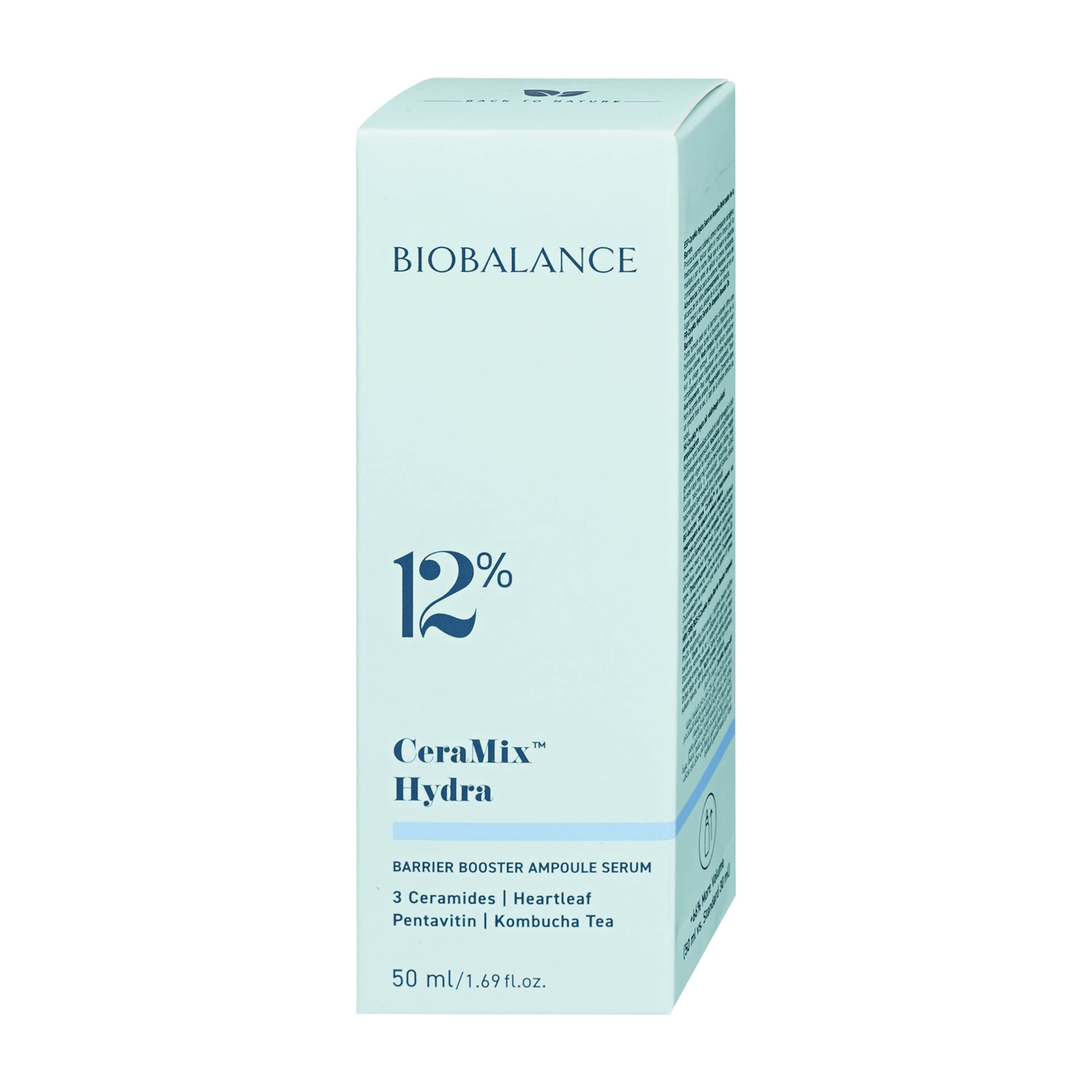 Biobalance CeraMix Hydra Barrier Booster Face Ampoule Serum packaging a on a white background.