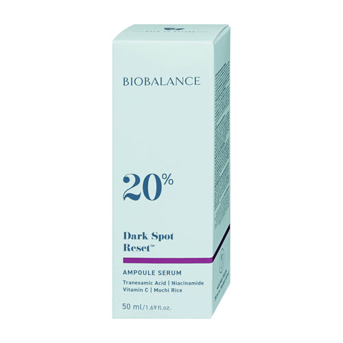 BIOBALANCE Dark Spot Reset face ampoule serum packaging on a white background