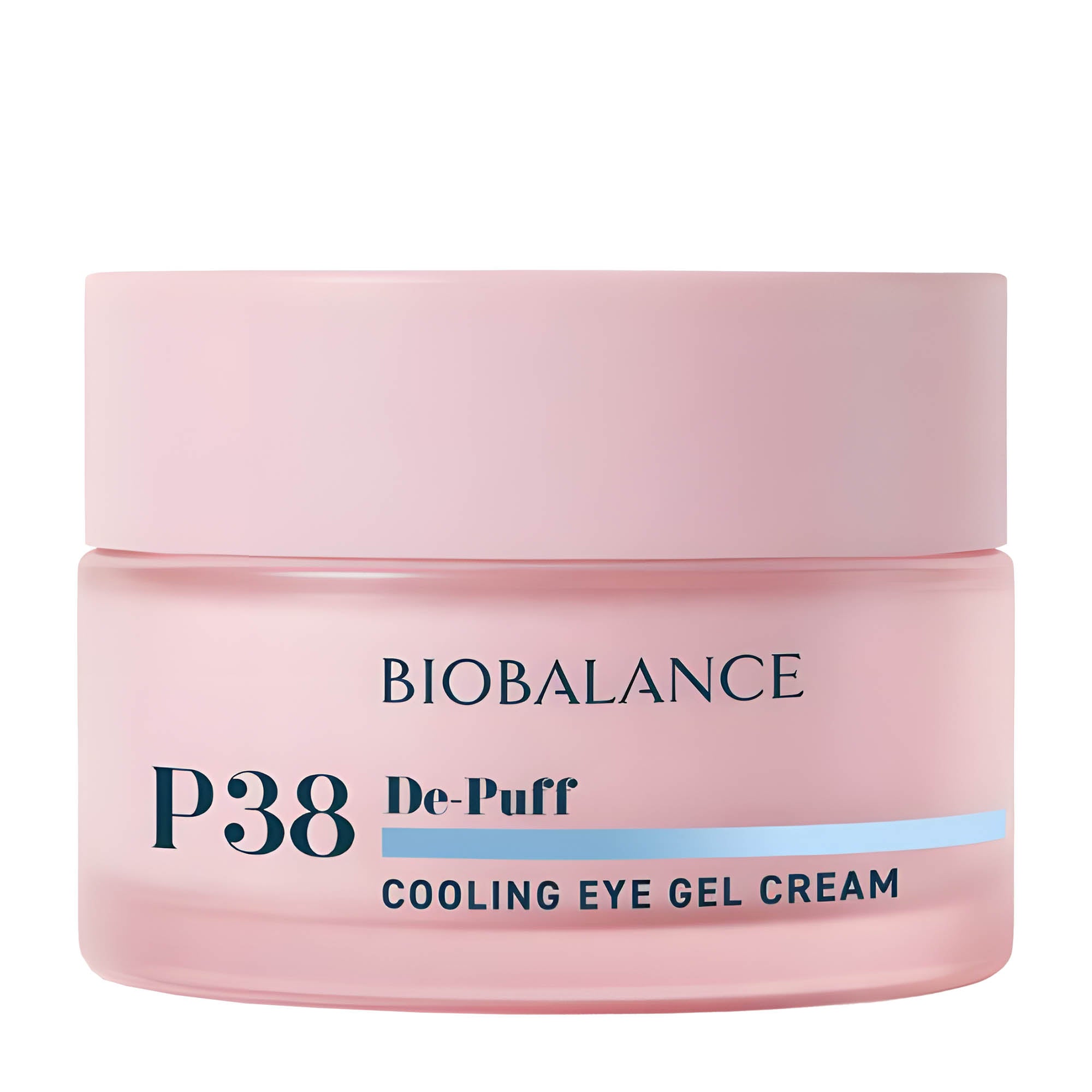 Biobalance P38 De-Puff Cooling Eye Gel Cream jar on a white background