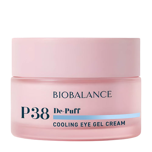 Biobalance P38 De-Puff Cooling Eye Gel Cream jar on a white background