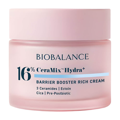 Biobalance 16% CeraMix Hydra+ Barrier Booster Rich Cream jar on a white background