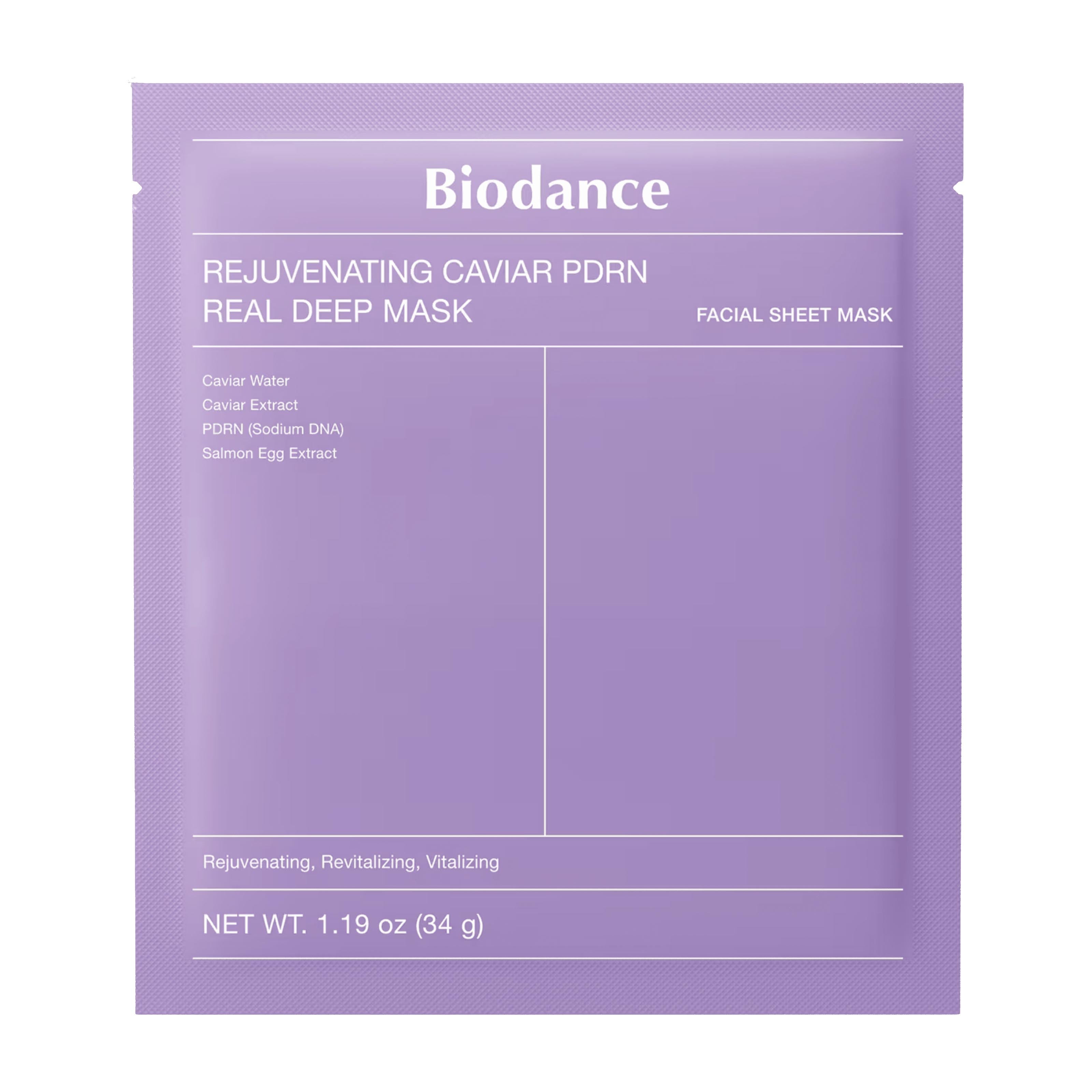 Biodance rejuvenating caviar facial sheet mask packaging on a white background