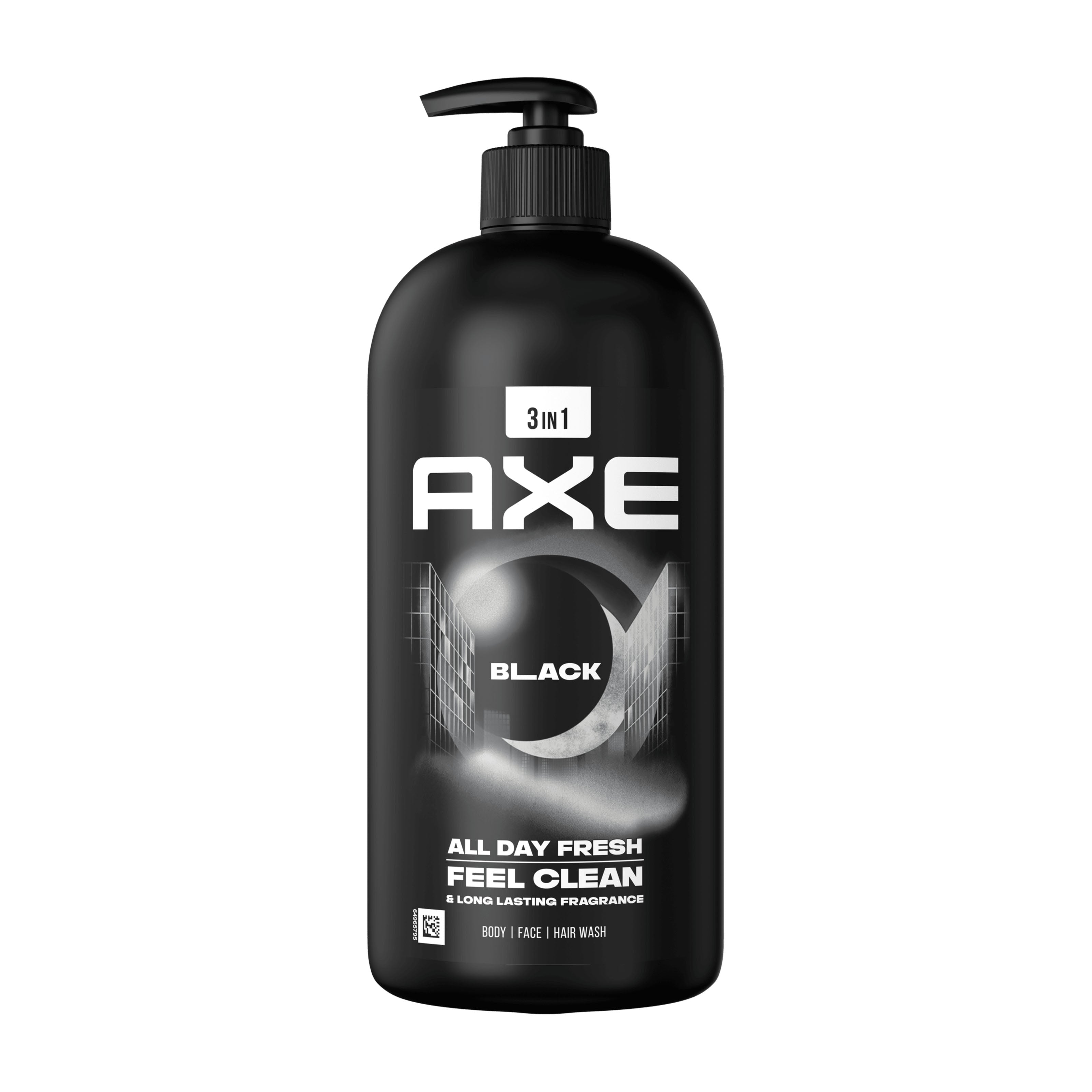 Pump bottle of Axe Black body wash on a white background