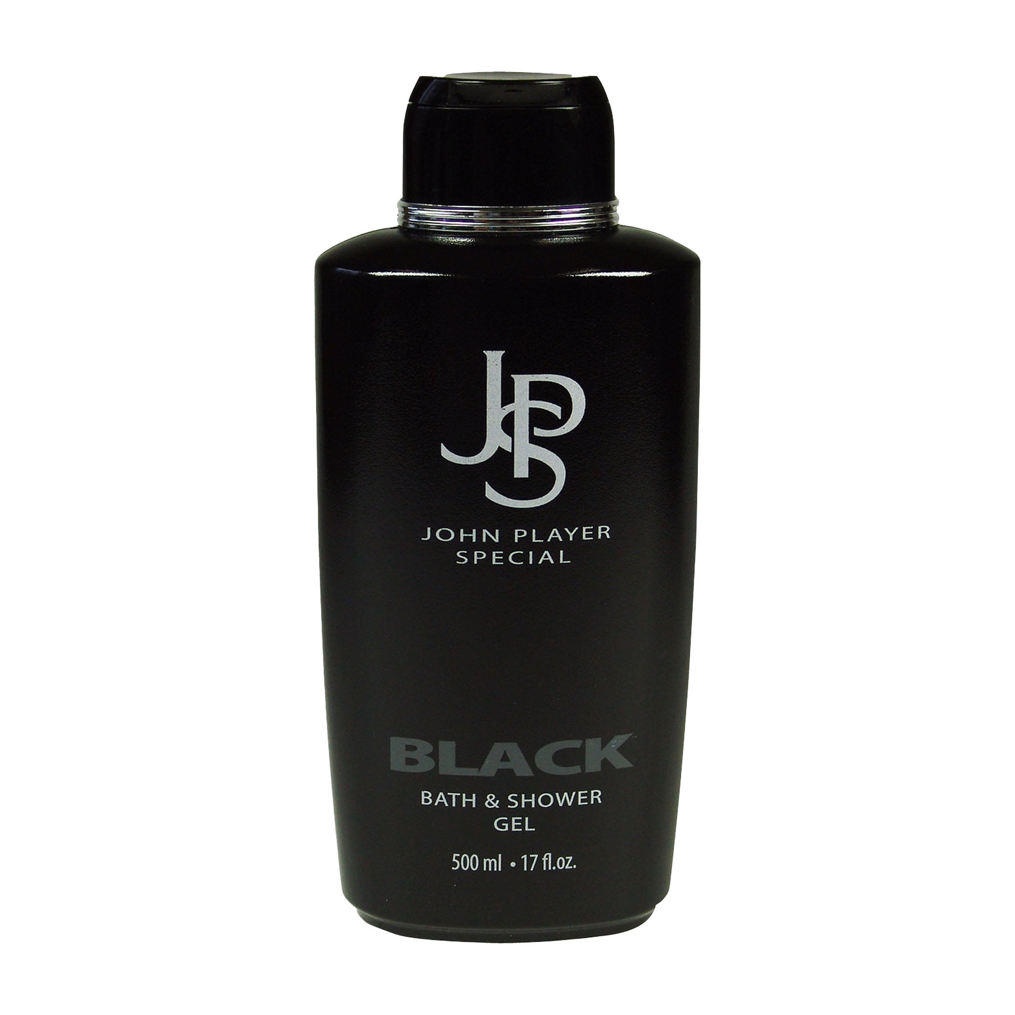 A black bottle of John Player Special Black bath and shower gel, 500 mL.