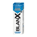 Blanx O3X oxygen power toothpaste box with blue and white design on a white background