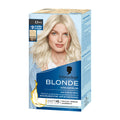 Packaging of Schwarzkopf Blonde L1++ ultra lightener with a picture of a woman with blonde hair on the front, and text detailing the product features.