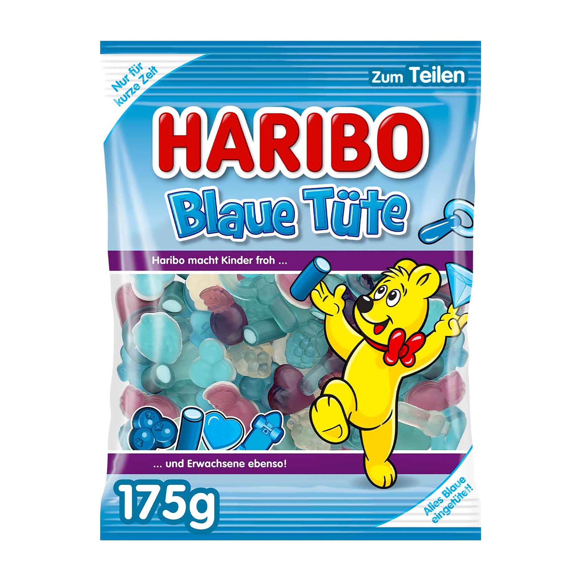 Haribo Blaue Tute Blue Bag gummy candy package with a cartoon character on a white background
