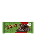 Boci dark chocolate bar packaging with green and red design on a white background