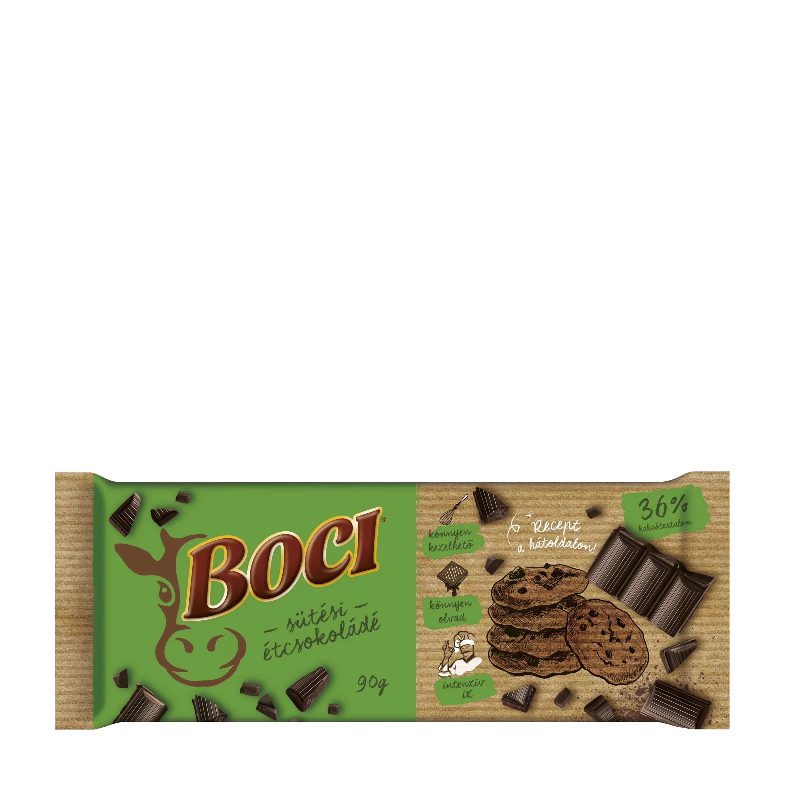 Boci Dark Chocolate for Baking packaging on a white background