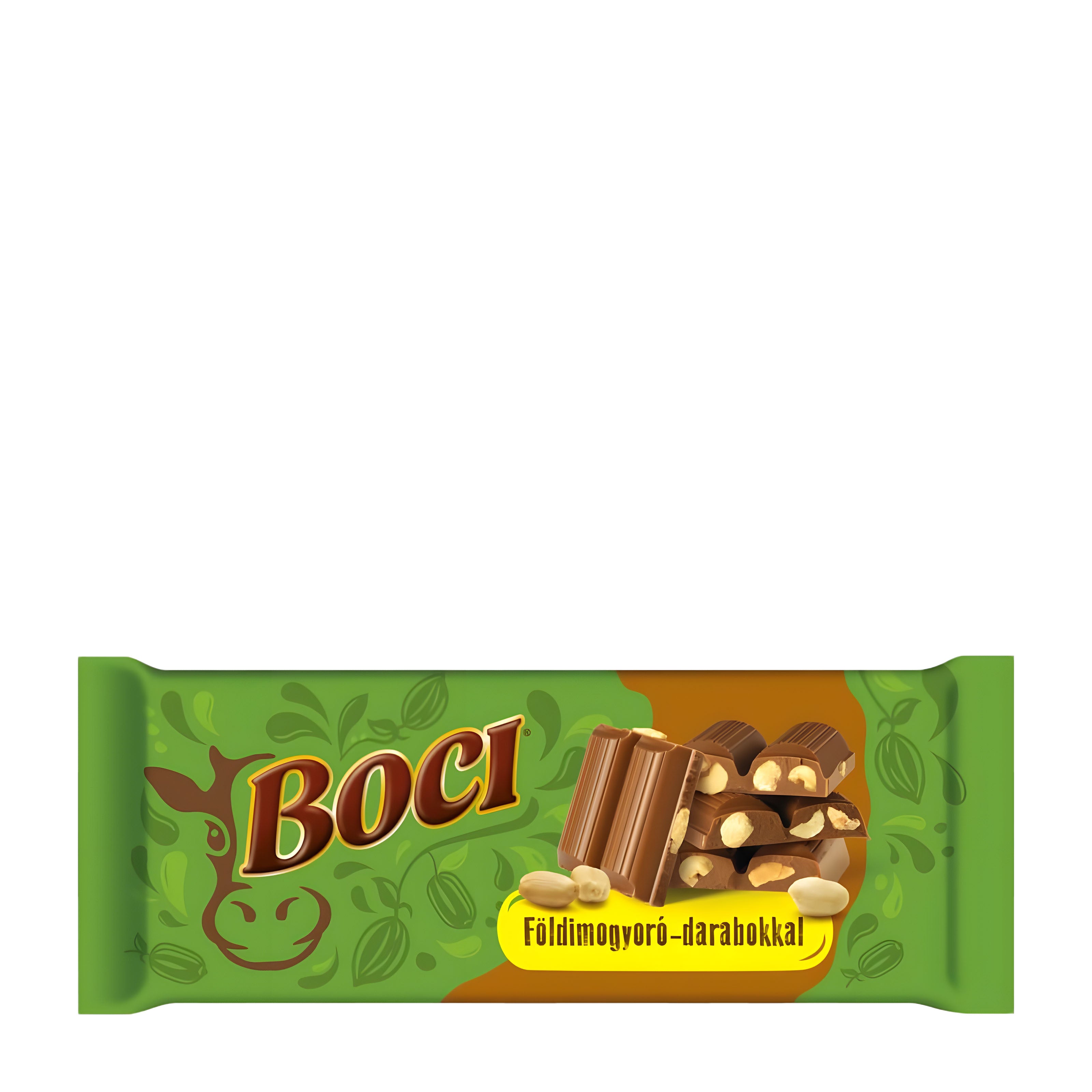 Broken Peanut Milk chocolate bar packaging with 'Boci' branding on a white background