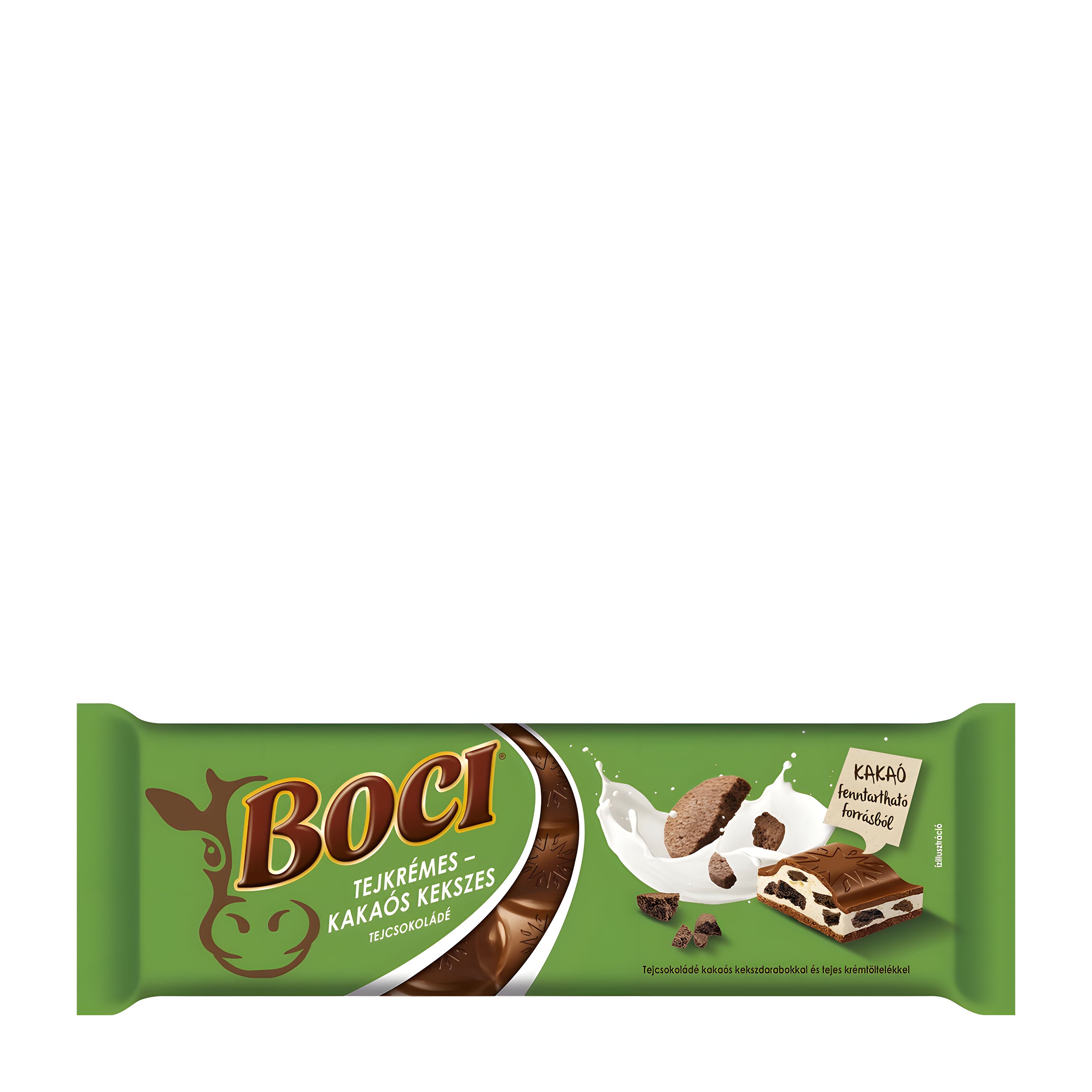 Boci Milk Cream & Cocoa Cookies Milk Chocolate Bar packaging on a white background