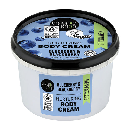 Container of Organic Shop Blueberry & Blackberry Nurturing Body Cream on a white background