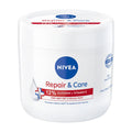 Nivea Repair & Care Glycerin + Vitamin E body cream jar on a white background
