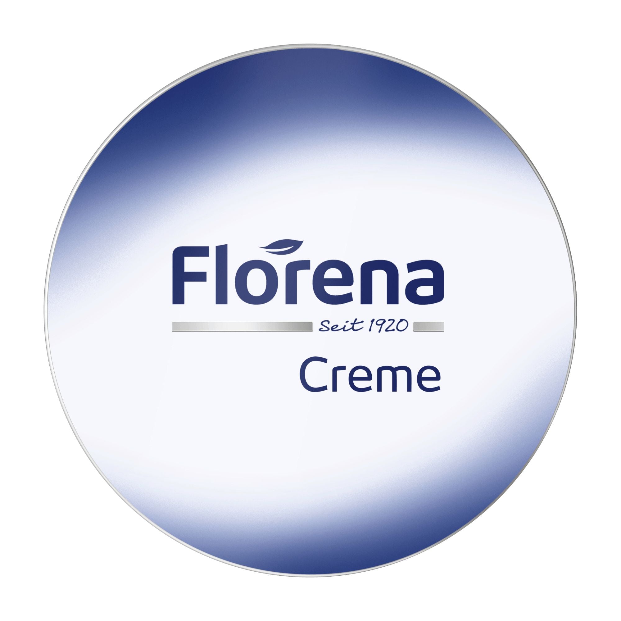 A round tin container of Florena Creme with a predominantly blue and white label, indicating the product is a moisturizer.