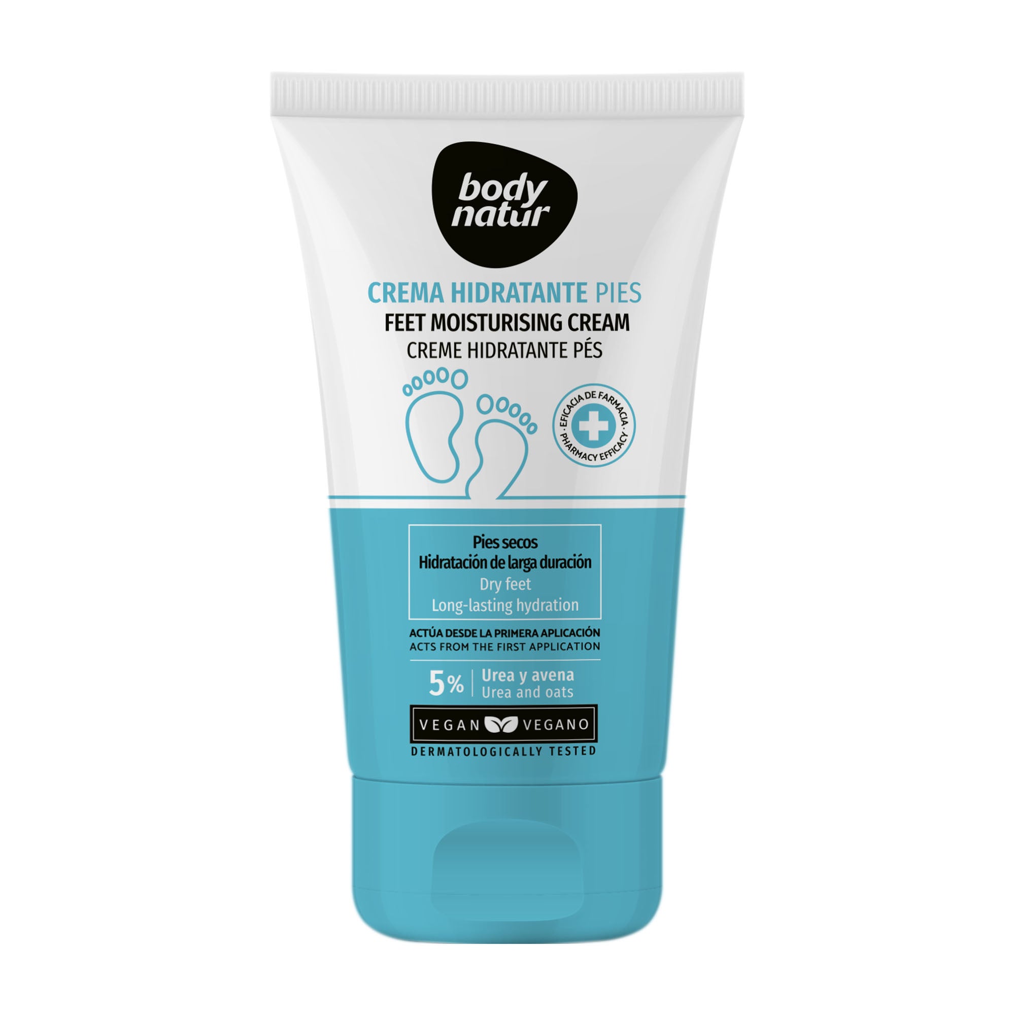 Body Natur feet moisturizing cream tube on a white background