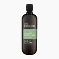 A 500 mL bottle of Baylis & Harding Goodness Natural Shower Gel for men, in Bergamot & Clary Sage scent. The bottle is dark brown with a black cap and a green label, shown on a light gray background.