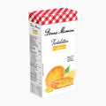 A carton of Bonne Maman Tartelettes citron lemon pastries on a clean white background. The packaging features a red and white gingham pattern on the lid, with illustrations of an lemon pastries and lemon slices on a white box.