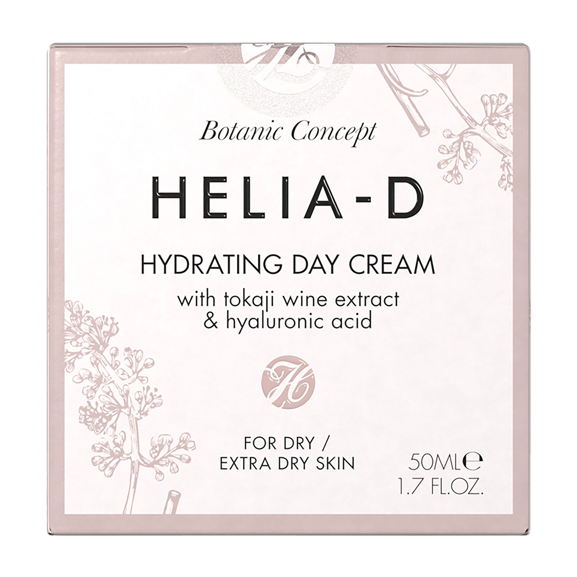 Helia-D Hydrating Day Cream packaging with botanical design