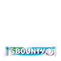 A packaged Bounty chocolate bar with coconut milk chocolate flavor, featuring the brand name 'Bounty' prominently displayed on the packaging along with images of coconuts.