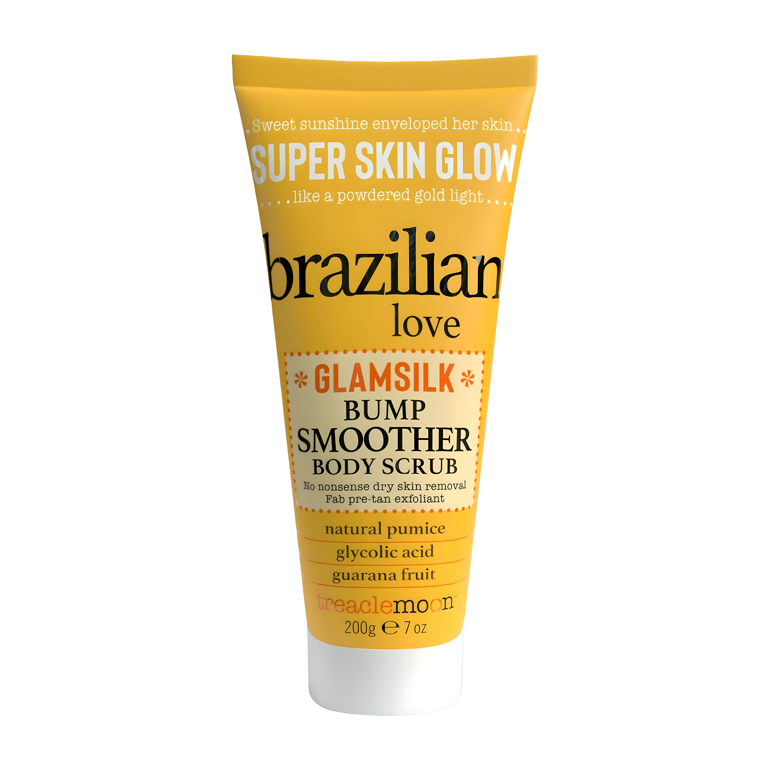 Tube of Treaclemoon Brazilian Love Glamsilk Bump Smoother Body Scrub on a white background
