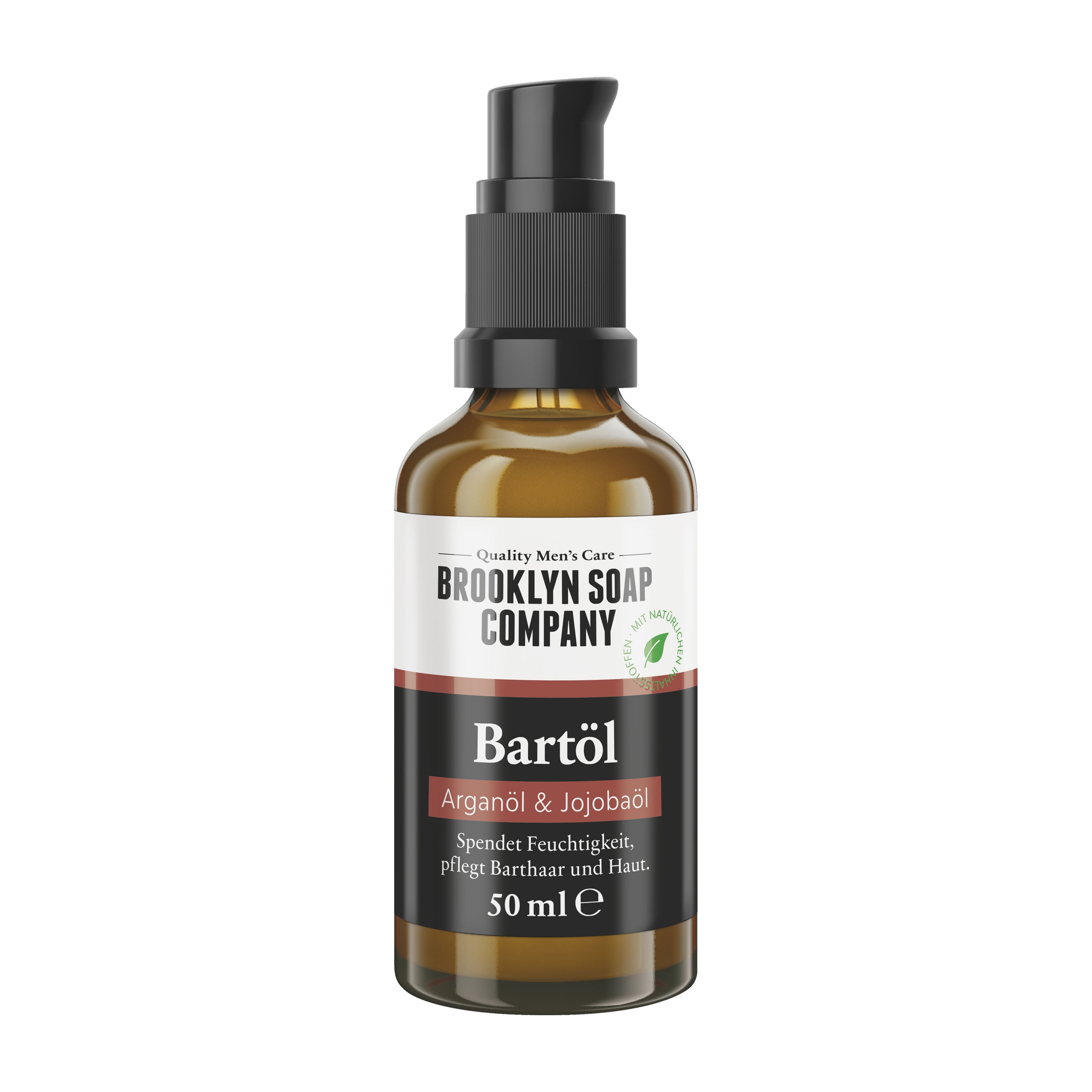 Bottle of Brooklyn Soap Company Beard Oil on a white background