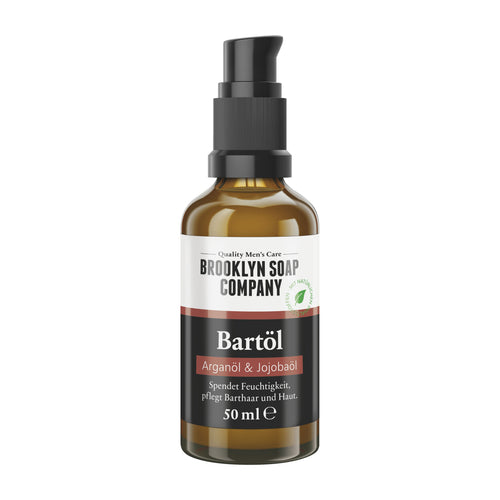 Bottle of Brooklyn Soap Company Beard Oil on a white background
