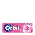 Packaging of Orbit Bubblemint Sugar-Free Chewing Gum, showing the brand logo, product name, and a pink bubblegum image.