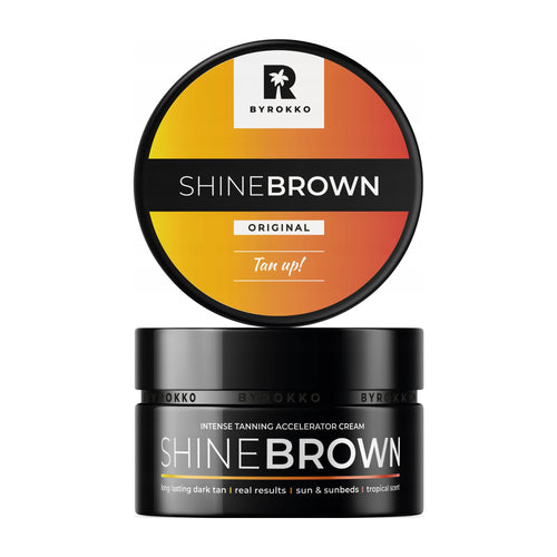 Byrokko Shine Brown tanning accelerator cream jar on a white background