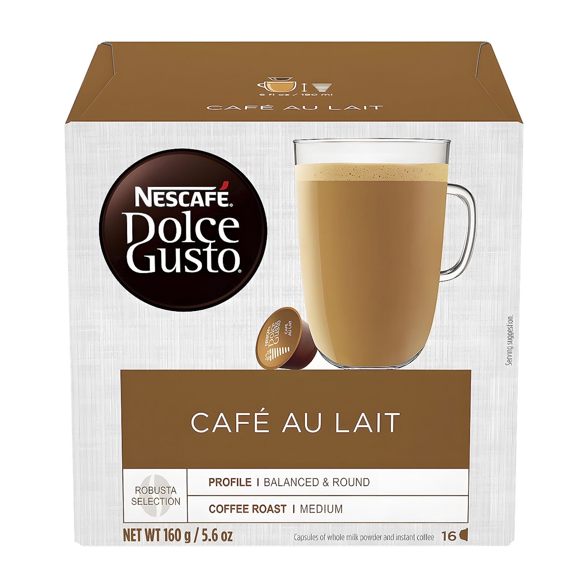 Nescafé Dolce Gusto Capsules de café Café au Lait, 16 tasses