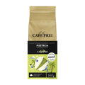 Cafe Frei California pistachio flavored ground coffee package on a white background