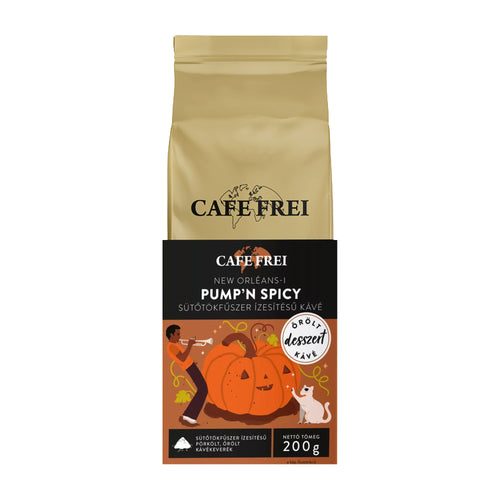 Cafe Frei New Orleans Pump n Spicy ground coffee packaging on a white background.