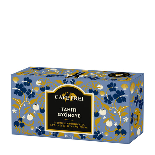 Cafe Frei Pearl of Tahiti fruit tea packaging on a white background.