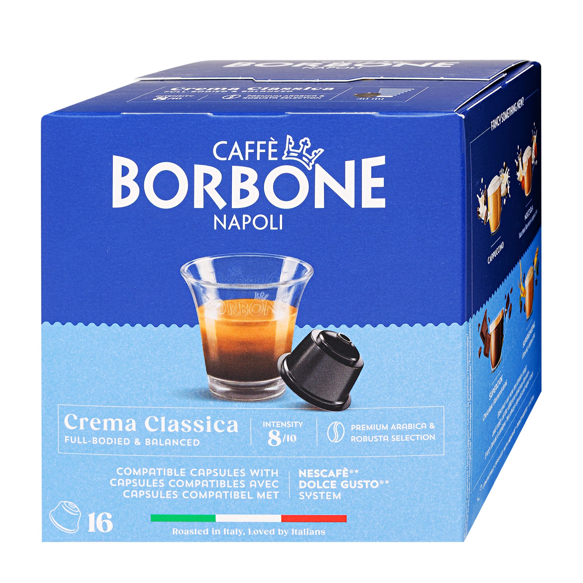 Caffè Borbone Napoli coffee capsule box on a white background
