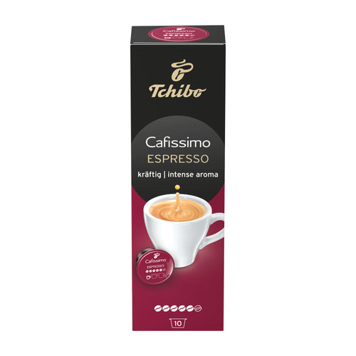 Tchibo Cafissimo Espresso Intense Aroma coffee capsules packaging on a white background