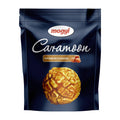 Mogyi Caramoon popcorn packaging with a blue background