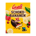 Packaging of Casali Schoko-Bananen XL Wildberry foam candy, showing the product name, an image of a banana, wildberry fruits, and a piece of dark chocolate.