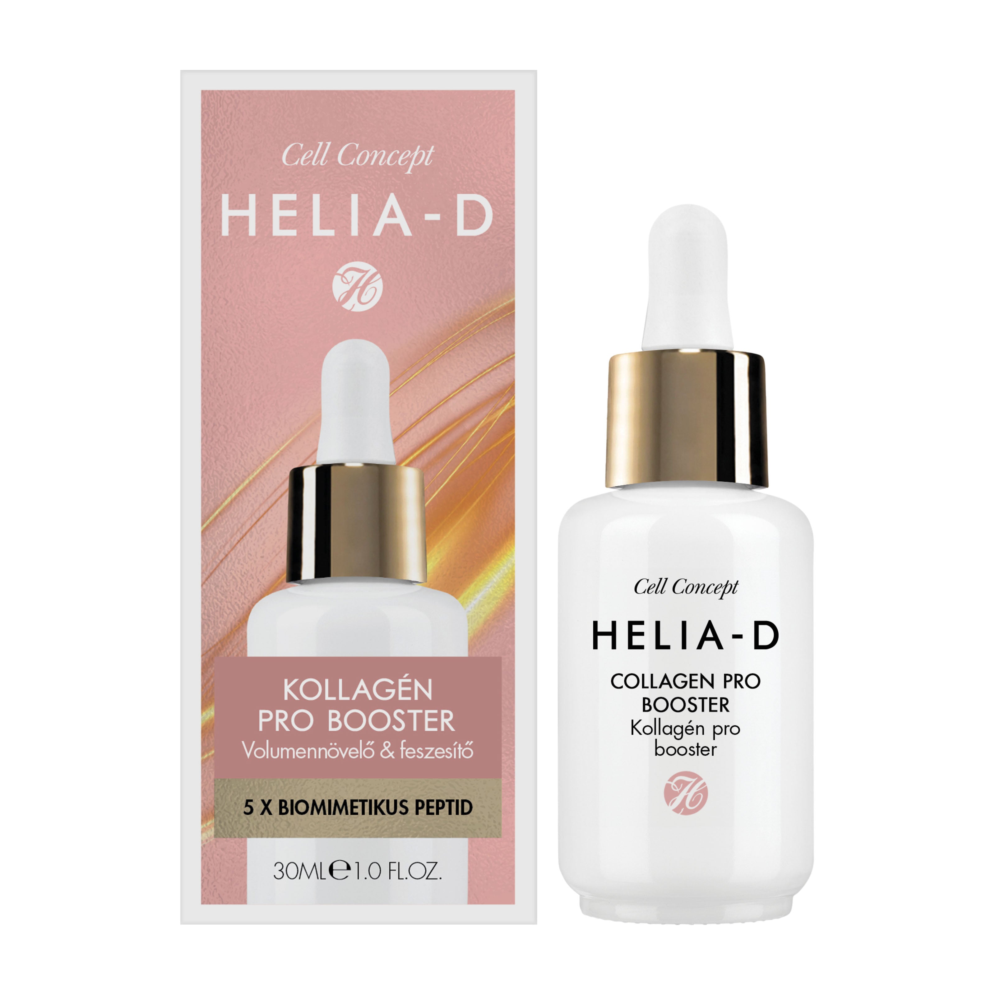 HELIA-D collagen pro booster face serum bottle and packaging on a white background