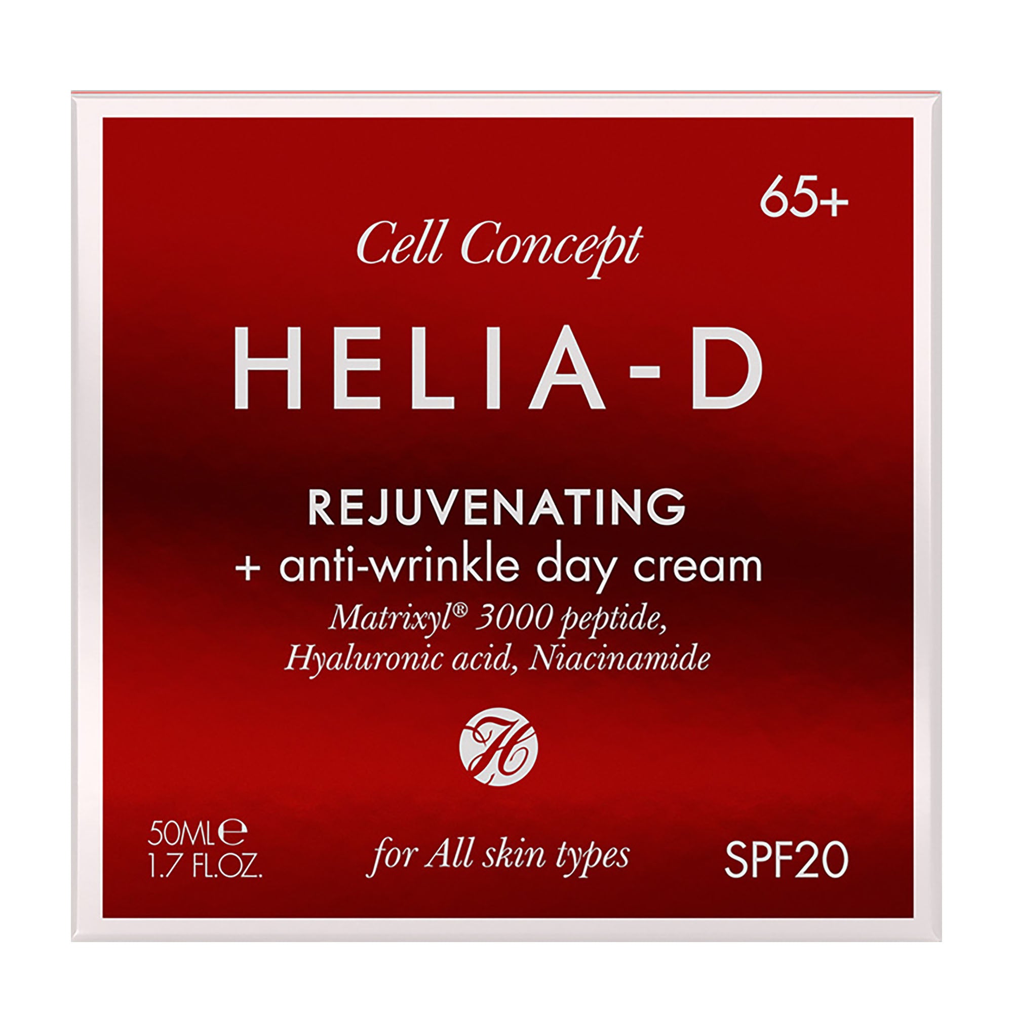 HELIA-D anti-aging day cream packaging with red background and white text