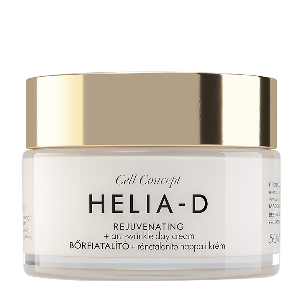 Helia-D cream jar with gold lid on a white background