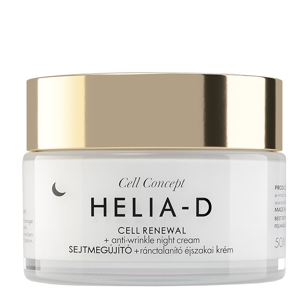Helia-D night cream jar with gold lid on a white background